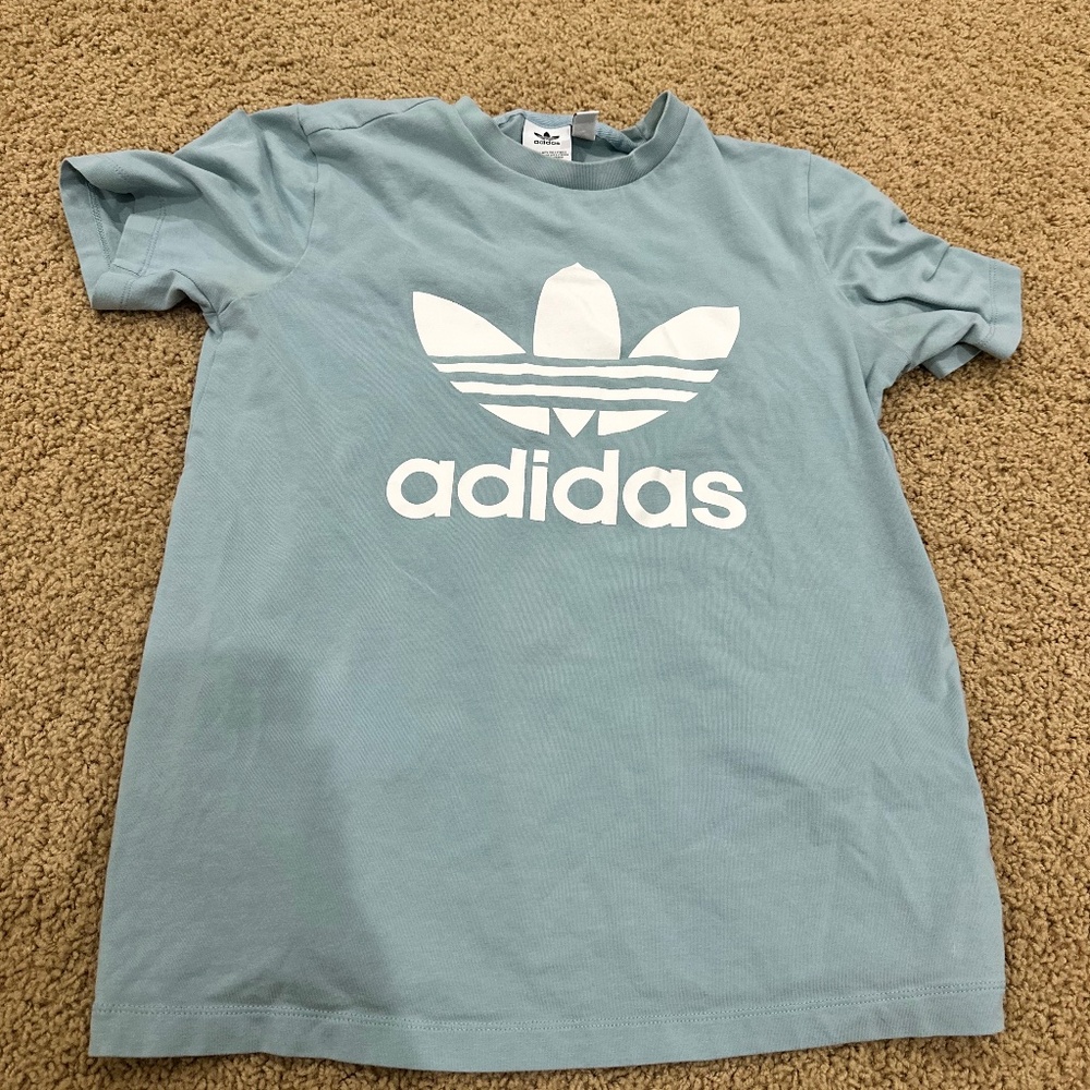 blue adidas trefoil tee